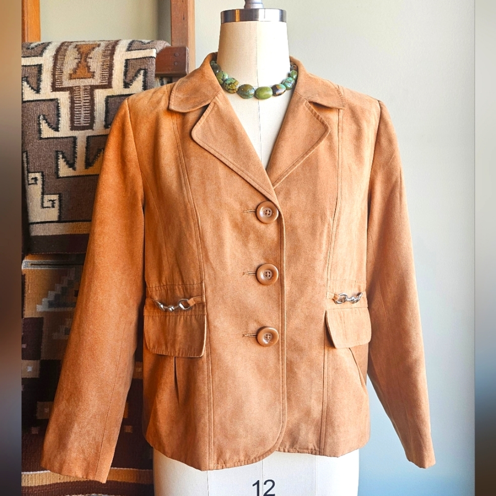 Studioworks Women's Blazer, 12/Medium, Equestrian Suede Feel Tan Blazer
